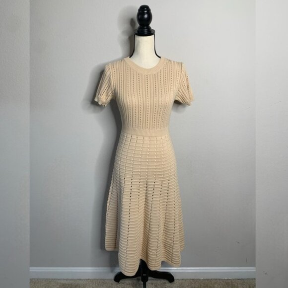 Zoe & Claire Cream Fit & Flare Short Sleeve Midi Sweater Dress - Picture 4 of 15